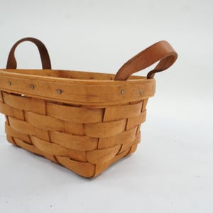 Longaberger Korb mit Ledergriffen, kleiner Korb, 1995, hergestellt in den USA Pflanzen Sukkulenten Korbhalter, kleiner rechteckiger Korb Kostenloser Versand aus den USA