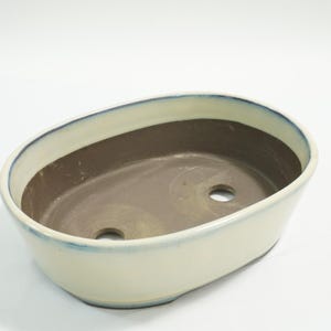 Bonsai Planter, Off White Glazed BONSAI Planter, Oval Bonsai Pottery, Bonsai Container, Glazed Brown Clay Planter Free USA Ship