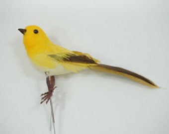 Artificial Bird, Flocked & Feathered Bird, Yellow Bird Wreath Floral Supplies, Fake Bird Small Feathered Bird Lot 203 Free USA Ship