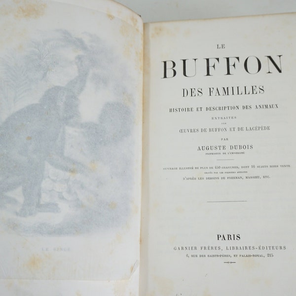 Le Buffon Des Familles, Auguste Dubois, 1707-1788, 645 Pages, 16 Plates, Natural Science Book, Botany Animal Plates 450 Engravings Free Ship