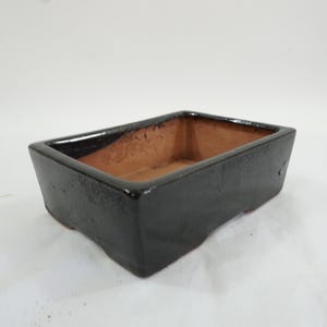 BONSAI Planter, Bonsai Pottery, Earthenware Black Shiny Glaze Bonsai Plant Container, Vintage Planter, Greenhouse Supplies. Free USA Ship