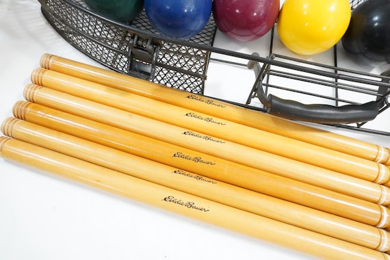CROQUET Set, Eddie Bauer, 6 Player Wooden Croquet Set, Metal