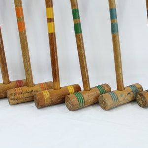 Wood Croquet Mallets, Wooden Croquet, 6 Unique Mallets, Summer Window Display, Sports Display, Folk Art, Antique Wood Sports, Free USA Ship