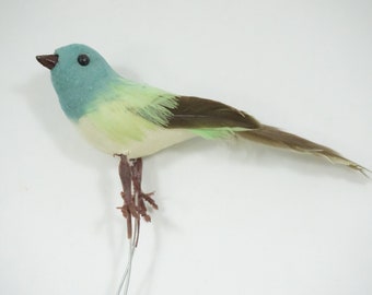Artificial Bird, Flocked & Feathered Bird, Blue Green Bird Wreath Floral Supplies, Fake Bird Small Feathered Bird Lot 202 Free USA Ship