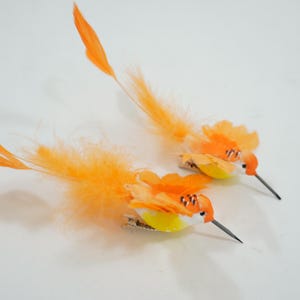 Artificial Hummingbirds Feathered Birds Orange Hummingbirds w/ Feathered Tails Wreath Table Decor Floral Accessories Lot 295 Free USA Ship