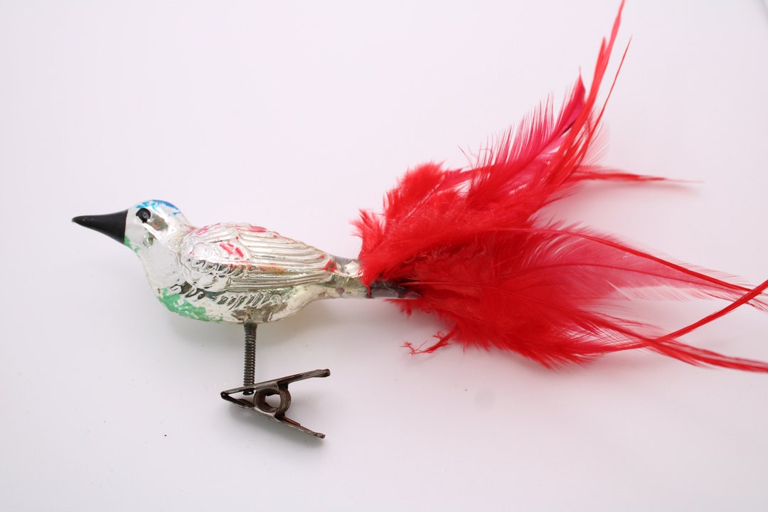 Glass Clipon Bird, Vintage Glass Bird, Glass Bird Christmas Ornament
