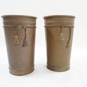 2 Brass Planters, Matching Tapered Brass Planters, Vintage Brass Metalware, 7 1/2&quot; H Vintage Floral Containers Vases Planters, FREE USA Ship