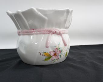 Porzellantopf, Weißer Cache-Pflanzenhalter, Orchideentopf, Made in Italy, Handbemalter Blumenbehälter, Vintage Keramik, Freies Schiff aus den USA