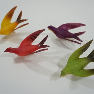 Artificial Birds, Small Plastic Birds Plastic Mid Century Birds, Wreath, Floral Decorations, Set of 4 from Hong Kong, Lot 269 Free USA Ship