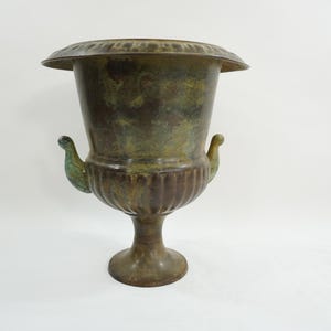 Metal Urn, Planter, English Greek Style Planter, Copper or Brass w/ Verdigris Finish, Topiary Urn, Planter, 13 3/8&quot; H, Free USA Ship