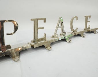 Portacalze natalizie Peace in argento, 5 portacalze da camino, portacalze natalizie in metallo pesante, decorazioni natalizie in argento, spedizione gratuita negli Stati Uniti