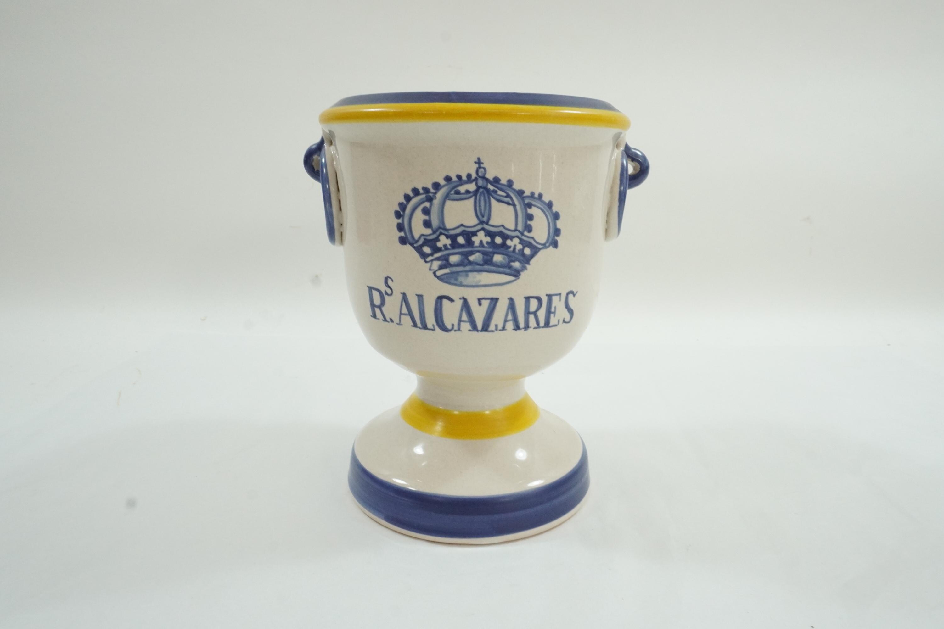 スペイン　alfajar.　飾り壺 Spanish Pottery, Glazed Classic Jardiniere Planter, Small Glazed