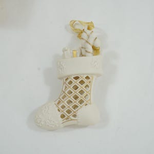 Wedgwood Ornament, 3-D Christmas Tree Ornament, Off White Gold Wedgwood Ornament, Stocking Ornament, Collectible Lot BB238 Free USA Ship