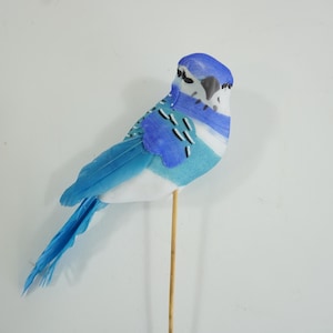 Artificial Bird, Feathered Bird, Parakeet Bird, Mushroom Bird, Blue White Black Parakeet Bird Wreath Floral Supplies, Lot 306 Free USA Ship