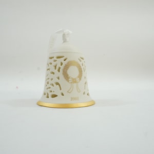 Wedgwood Ornament, 3-D Christmas Tree Ornament, Off White Gold Wedgwood Ornament, Bell with Clapper, Mono 2002 Lot V89 Free USA Ship