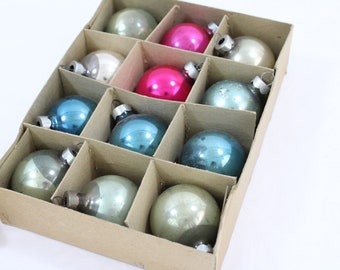 Vintage Christmas Ornaments, North American Glass, 1 3/4" Christmas Tree Balls, MCM Christmas Ornaments, Quiet Colors Lot BB33 Free USA Ship