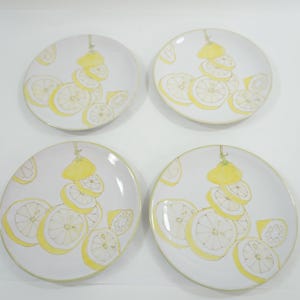 Ernestine Salerno Lemon Dishes, Rare MCM Dishes, 1960s Plates, Modern Hand Painted Plates, Set of 4, 8 1/4&quot; Italian Pottery,  Free USA Ship