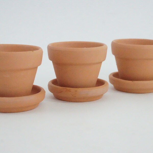 Seedling Terracotta Planters, 3 Seedling Mini Clay Pots with Saucers, Mini 1 1/2" H Planters, Greenhouse Supplies, Pots w/ Saucers Free Ship