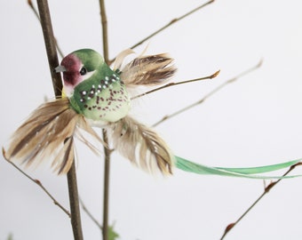 Artificial Bird, Feathered Bird, Bird with Feathers, Mushroom Bird,  Small Green Bird, Wreath Floral Supplies, Lot 237 Free USA Ship