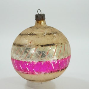 Vintage Christmas Ornament, Mercury Glass Ornament, POLAND Mid Century Christmas Tree Ball, Horizontal Stripes Ball F58 FREE USA Ship