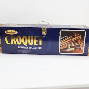 Zestaw do krokieta, zestaw do krokieta dla 4 graczy, zestaw do krokieta Sportcraft z drewna w drewnianej skrzyni, młotki, gry ogrodowe, gry na świeżym powietrzu, NIB Darmowa wysyłka do USA