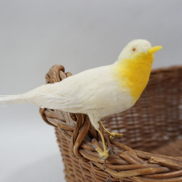Artificial Bird, Feathered Bird, Felt & Feathers Bird, Wreath Floral Supplies, Bird Cage Bird, Fake Bird, Lot B107, White Yellow Free Ship