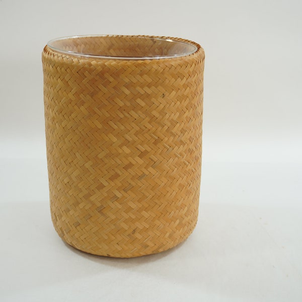 Woven Basket with Glass Vase Insert, Vase Basket, 11 1/2" H Woven Basket with Glass Insert, Floral Container, Organic Design, Free USA Ship