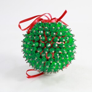 Sequin Ornament, Victorian Style Ornament, Hand Made Sequin Pin Tree Ball,  Beaded, Sequin Pins Ribbon Lot J57 Free USA Ship