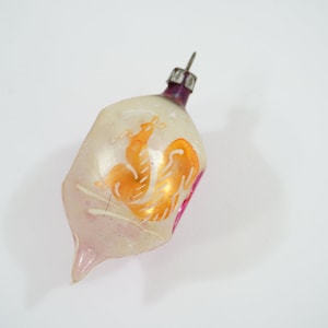 Vintage Glass Christmas Ornament, Tear Drop Double Indent w/ Squirrel Design, Polish Ornament, MCM Tree Ornament Lot L64 FREE USA Ship