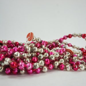 Vintage Christmas Garland, Pink and Silver Double Glass Garland from Japan, 1950&#39;s Garland, 1/4&quot; Glass Beads 15&#39; Long Lot G33 FREE USA Ship