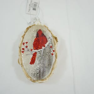 Cardinal Christmas Tree Ornament, Hanging Glass Bird Ornament, Mid West Tree Ornament, Snow Globe Like Ornament, Lot P90 Free USA Ship