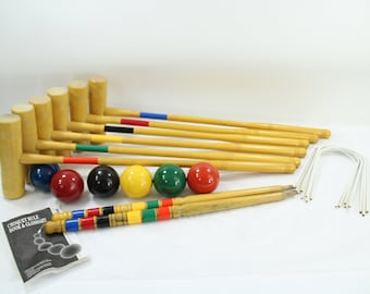 CROQUET Set, Forster, 6 Player Wooden Croquet Set, Lawn Games, Outdoor Games, Summer Play Vintage Wooden Croquet, Made in USA, Free USA Ship