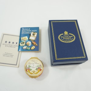 Halcyon Days Enamels England, er Beste der Zeiten ist jetzt Runde emaillierte Sammler Trinket Box, Original Box & Paperwork, Free USA Ship