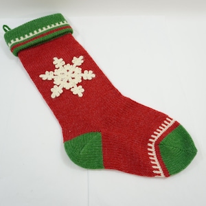Knitted Stocking, Wool Knitted Stocking, Mantle Decor Holiday Stocking Hearth Stocking Snowflake Stocking Country Decor Free USA Ship