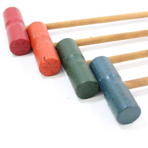 Wood Croquet Mallets, Wooden Croquet, 4 Child Size Mallets, Summer Display, Sports Display, Folk Art, 1950s Child Wood Sports, Free USA Ship