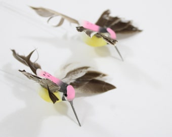 Artificial Hummingbirds, Feathered Birds, Pink Hummingbirds w/ Feathered Tails, Wreath Table Decor Floral Accessories  Free USA Ship