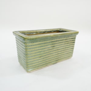 Maceta para flores, verde, de barro vintage, con nervaduras horizontales, sin orificio de drenaje, para suculentas, con envío gratuito a EE. UU.