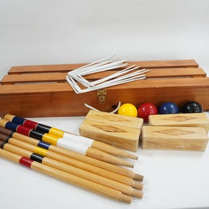 CROQUET Set, 4 Player Croquet Set, Wooden Croquet Set in Wood Crate, Mallets, Lawn Games, Outdoor Games, Good Quality Free, Chip USA Ship