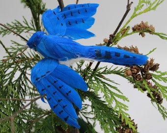 Artificial Bird, Feathered Bird, Blue Flying Bird, 6" Open Wing Blue Jay Bird for Wreaths Table Decor Floral Arrangements, New Free USA Ship