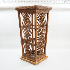 Bamboo End Table Rattan Plant Stand, Patio Plant Holder, Vintage Bamboo Furniture, Tall Tapered 1970s Bamboo Plant Stand RB223 Free USA Ship