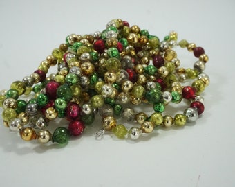 Vintage Christmas Garland, Green Silver Gold Burgundy Garland from Japan, 1950's Garland, 12'7" L, 1/4" 3/8" Glass Beads G28 FREE USA Ship