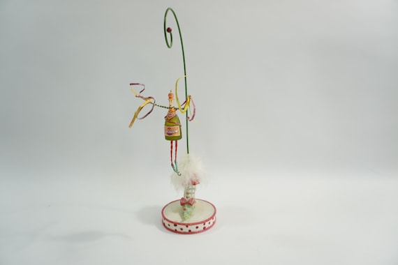 Vintage Ornament, Patience Brewster Champagne Ornament, Department 56, Christmas Krinkles Shoe Ornament Stand, McKenzie Childs FREE USA Ship