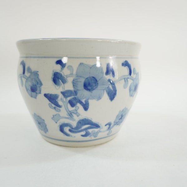 Blue and White Bowl, Porcelain Cache Plant Holder, Orchid Planter, Blue & White Pottery, 6" Diameter Planter Free USA Ship