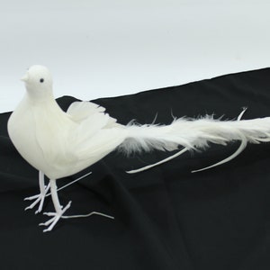 Artificial Bird, Feathered Bird, White Long Tail Bird, 18" L x 8" H Standing Bird Wreaths Floral Arrangements, Wedding Bird Free USA Ship