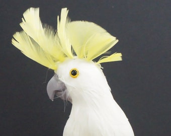 Artificial Bird, Feathered Bird, White Cockatoo w/ Yellow Crown, Large Bird, Cage Wreaths Floral Birds, New Feathered Bird Free USA Ship