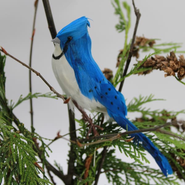 Artificial Bird, Feathered Bird, Blue Jay Bird, Artificial Blue Jay, Sitting Bird, Wreaths Floral Accessories, Bird Cage Bird Free USA Ship