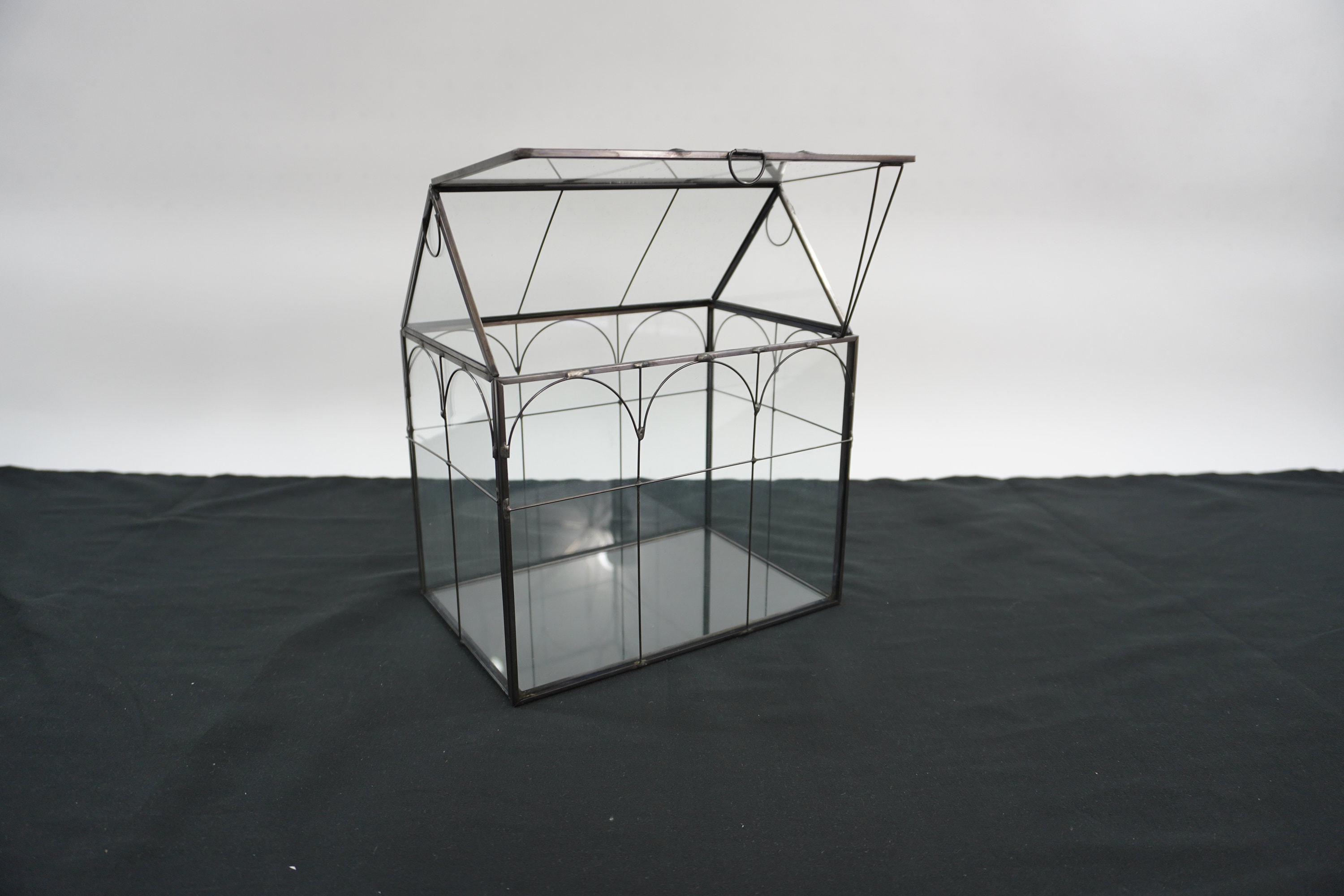 Indoor Greenhouse, Tabletop Metal and Glass Greenhouse, Planter, Terrarium, Glass Roof House, Vintage Metal Glass Greenhouse, Free USA Ship
