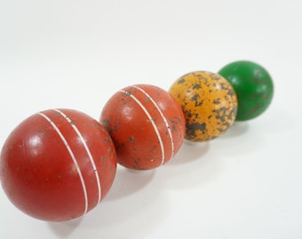 Vintage Croquet Balls, 4 Croquet Balls, Double Striped Smooth Croquet Balls, 3&quot; Dia Balls Outdoor Lawn Games, Lot 404Free USA Ship