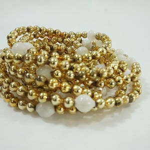 Vintage Christmas Garland, Tree Garland, Glass from Japan, Gold & Opaque White Glass Beads 10&#39;8&quot; L, Christmas Decor G53 FREE USA Ship