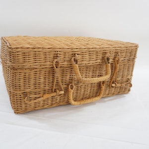 Asian Picnic Basket, Rectangular Vintage Woven Bamboo Basket, Storage Unit, Toggle Closure, Doubled Handled, 15 1/4&quot; L  Free USA Ship